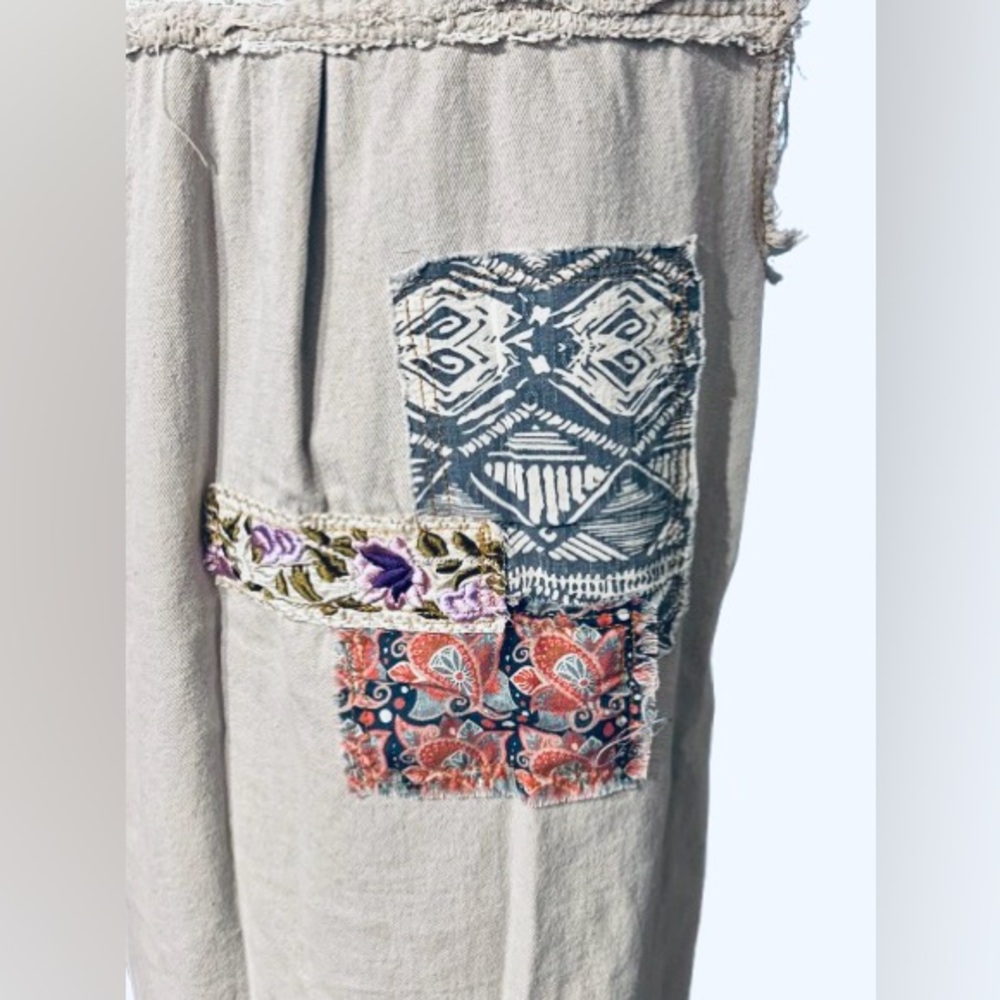 100% Cotton POL Patchwork Denim Dress Vest Boho Floral Embroidered Boho Cottage - Picture 12 of 16